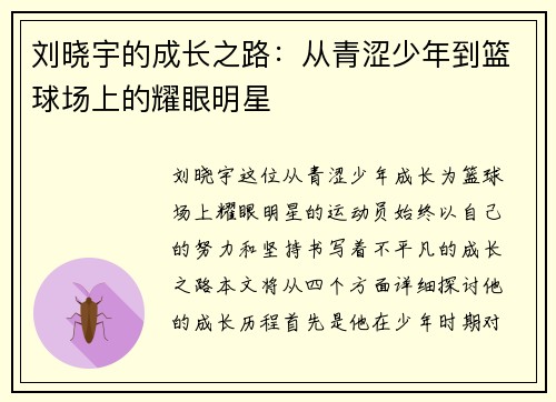刘晓宇的成长之路：从青涩少年到篮球场上的耀眼明星